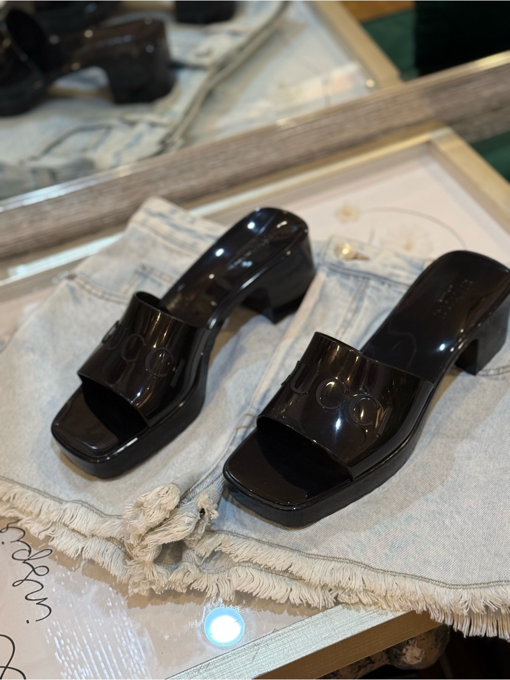 Gucci Black Patent Square-Toe Slide Mules - Picture 11 of 11